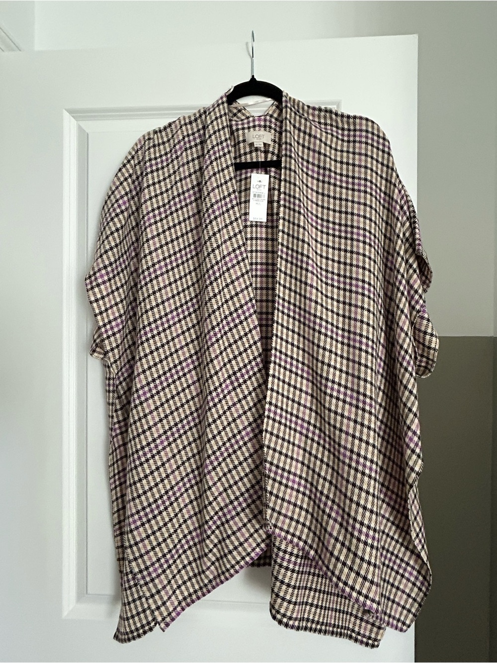 NWT LOFT Open-Front Shawl Cardigan - Cream & Black with Pink Accent Size M/L